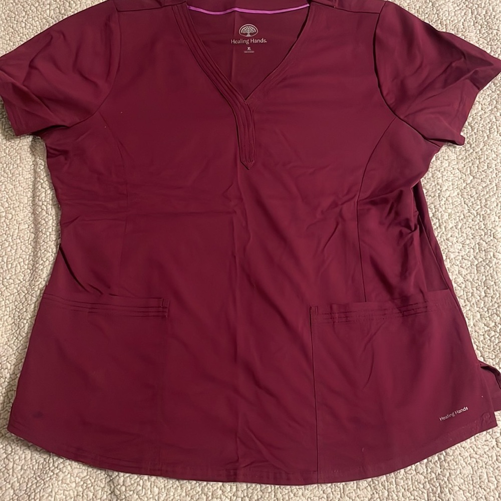 Healing Hands “wine” color scrub top XL